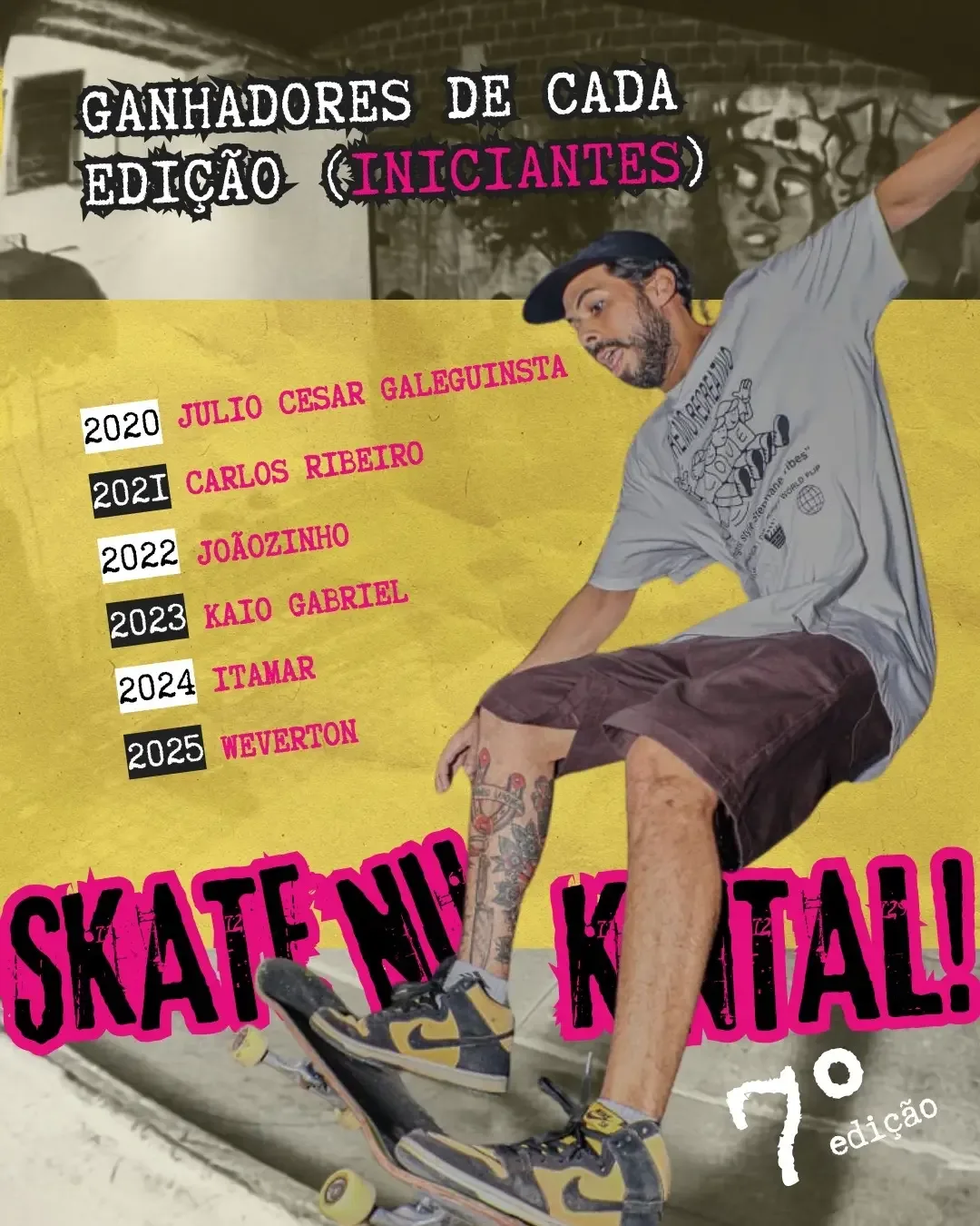 Cartaz retrospectivo dos ganhadores iniciantes do Skate Nu Quintal